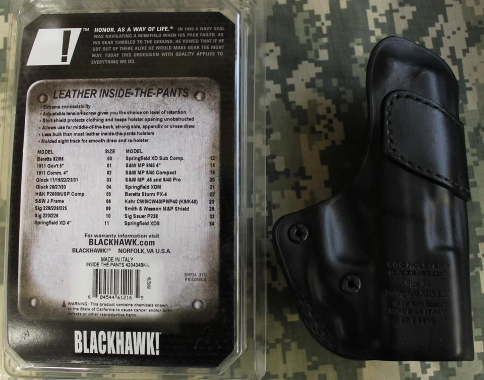 Blackhawk CQC IWB ITP Inside Waistband Leather Holster 3.3" Springfield XDS LEFT - Image 2 of 3