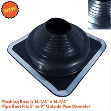 Round Base Pipe Flashing Roof Jack Pipe Boot for OD Pipe Sizes 5" - 9" NEW
