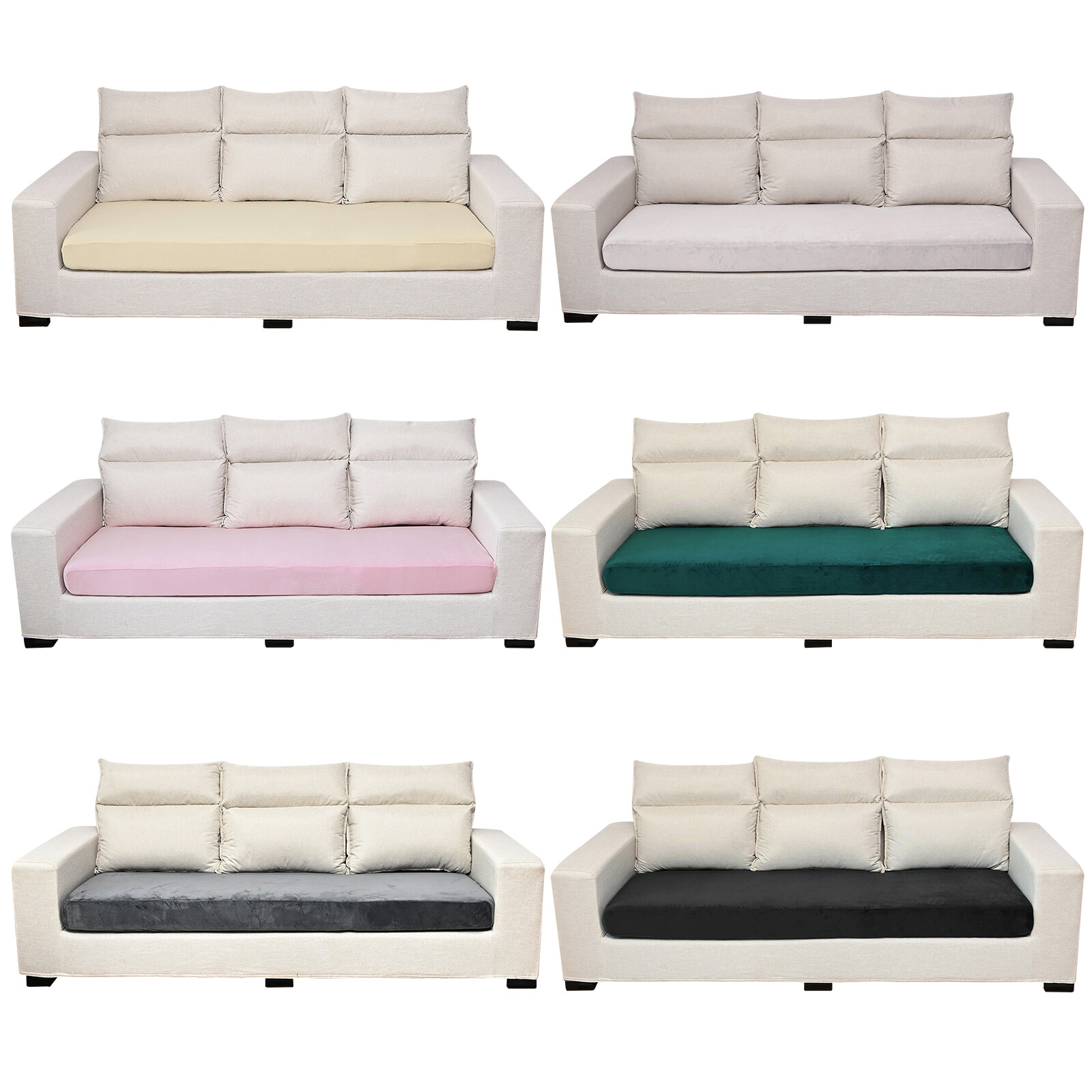 Replacement Sofa Seat Cushion Covers Velvet 1/2/3 Seater Stretch Couch