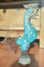Murano Style Glass Blue Cockerel Rooster Figurine 13.5" Heavy