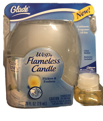 Glade Wisp Flameless Candle CLEAN LINEN Air Freshener Holder Refill Starter Kit