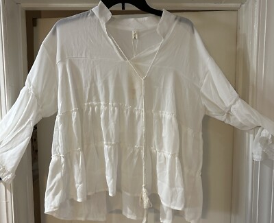 YZY Women s Pullover BOHO White Blouse Shirt (1XL) Summer Vintage Look  Shirt
