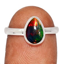 Natural Chalama Black Opal - Ethiopia 925 Silver Ring Jewelry s.7 CR62072