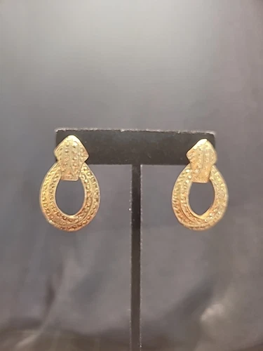 Vintage Womens Drop Dangle Hoop Earrings Pierced Gold Tone Jewelry Costume