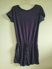Women's Dark Blue One-Piece Romper Size Medium Short Sleeve