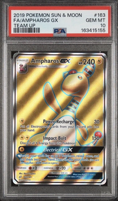 2019 POKEMON SM TEAM UP #163 AMPHAROS GX FULL ART HOLO PSA 10 (NEW CERT)
