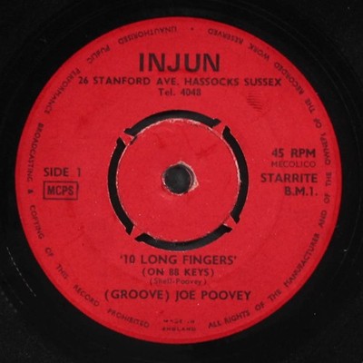 GROOVE JOE POOVEY: 10 long fingers / thrill of love INJUN 7'' Single 45 RPM UK
