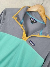 Patagonia Fleece Jacket Men Small Gray Teal Quarter Snap Pullover Colorblock
