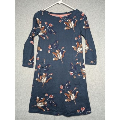 Joules Allie Jersey Dress Size 2 Blue Floral Cotton 3/4 Sleeve Pockets Modest