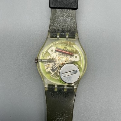 Vintage Swatch Techno Sphere Mens Watch 33mm Yellow Skeleton Green