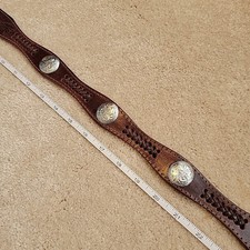 Kids Leather Belt w/Silver Tone Conchos Brown Embossed Size 27 RODEO Cowboy NEW