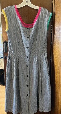 Espirit Vintage Dress Medium Black Checks With Multicolored Trim