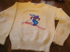 Rugged Bear Unisex Kid's Size 12 Wool Blend IVORY Ski Sweater w/ Colorful Skier