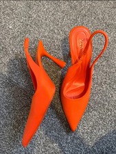 ZARA Poppy pillar box red orange coral slingback strap pointed heels shoes 5