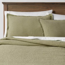 King Washed Waffle Weave Duvet Cover and Sham Set Sage Green -