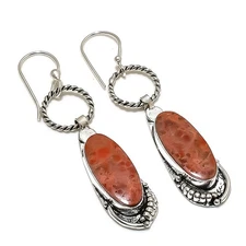 Poppy Jasper Gemstone Handmade 925 Sterling Silver Jewelry Earring 2.60" E212