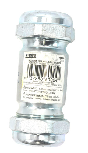 B&K Galvanized Compression Coupling Pipe Iron Long Pattern 3/4" 160-004HC