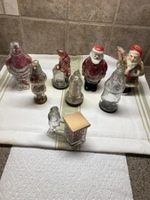Vintage Glass Candy Containers. Total Of 8. Santa Claus. All Glass Except 1.