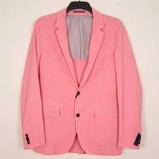Tommy Hilfiger Men's Pink Garment Dyed Half Lined Wool Suit Jacket Slim Fit 48