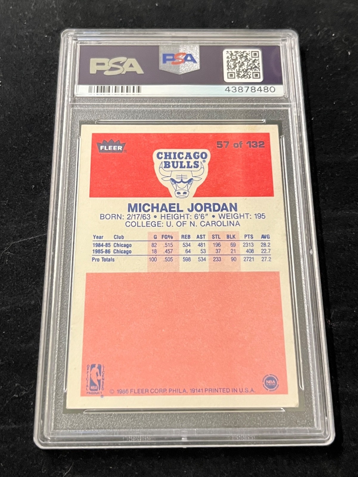 1986-87 FLEER MICHAEL JORDAN #57 ROOKIE CARD RC PSA 1.5 CENTERED view 2