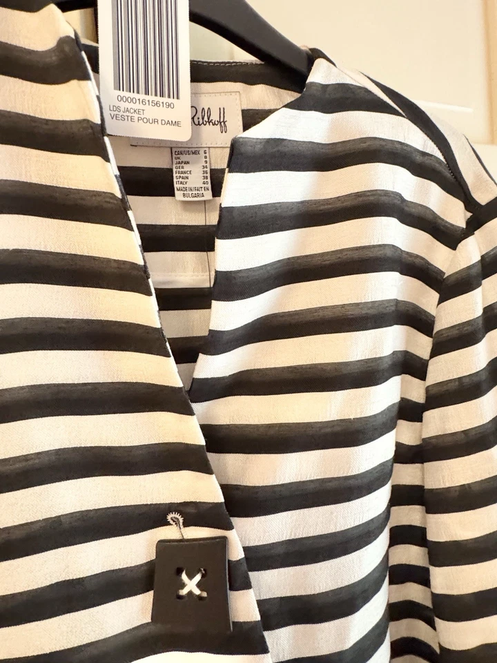 Joseph Ribkoff 8 Black And White Stripe Jacket NWT MSRP $272 - Image 3 of 4