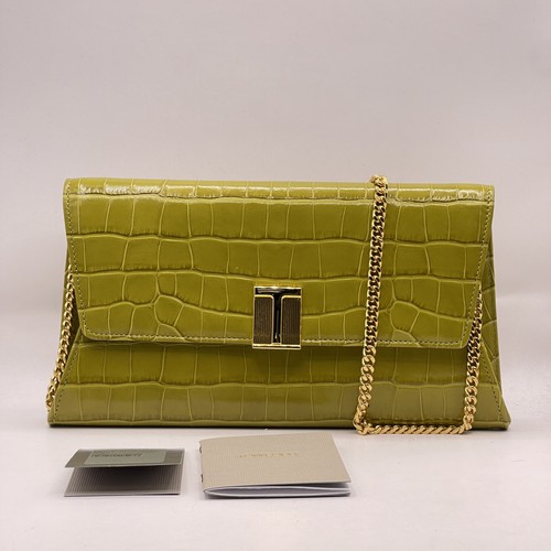 Tom Ford Womens Nobile Croc Effect Clutch Crossbdoy Bag Patent Leather Green