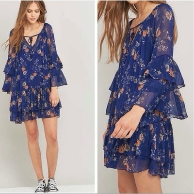 Free People Sunsetter Dress S Cottagecore Floral Sheer Ruffle Boho Festival 