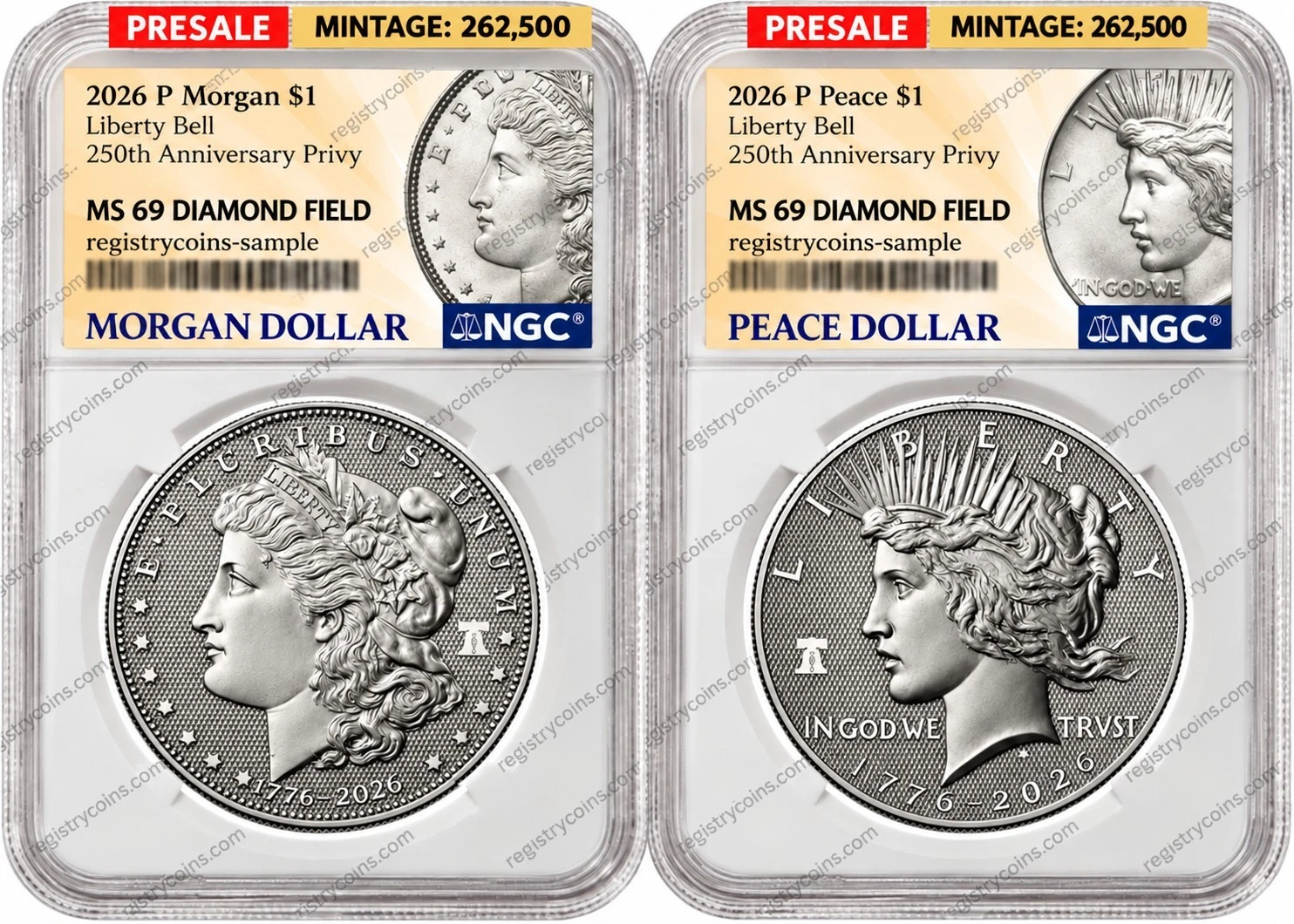 Presale 2026 Silver Morgan & Peace $1 Diamond Field NGC MS69 image 1