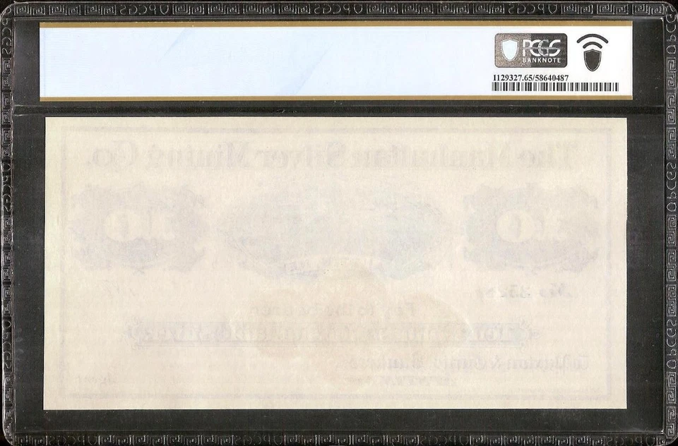 1870s $10 DOLLAR SILVER MINING NEVADA LARGE CURRENCY REMAINDER NOTE PCGS 65 PPQ - Image 2 of 2