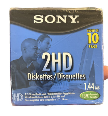 Sony 2HD Floppy Diskettes IBM Formatted 1.44 MB 3.5 Inch, 10 Pack