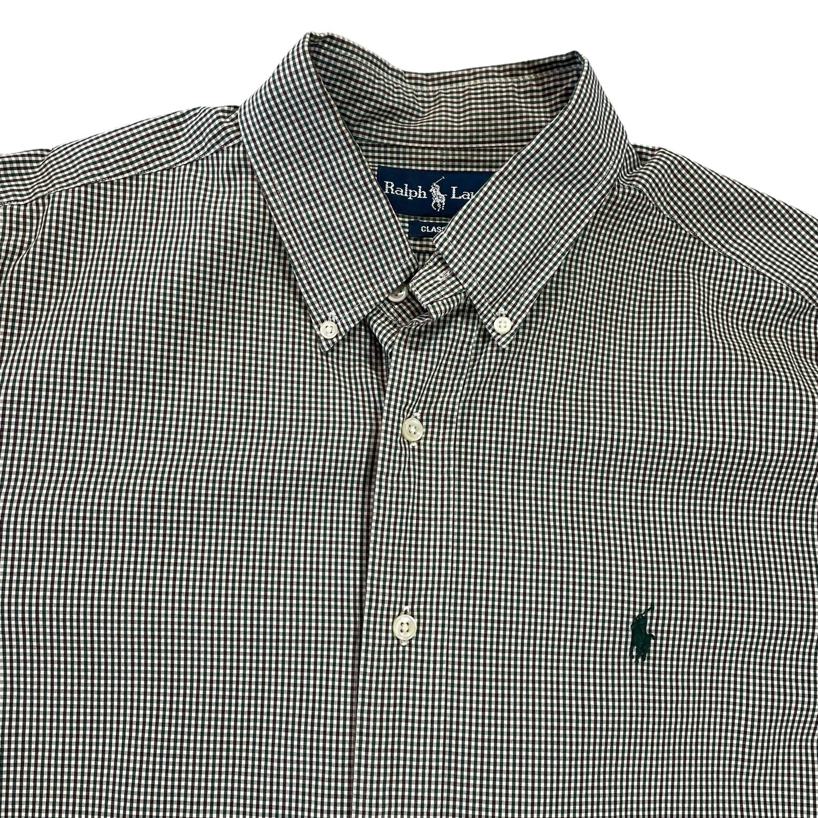 Vintage Ralph Lauren Button-Down Shirt Men's Large 16.5 Neck Micro Plaid Cotton