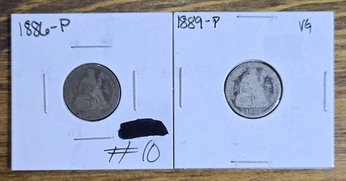 1886 - 1889 P Seated Liberty Dimes 10c 90% Silver lot of 2