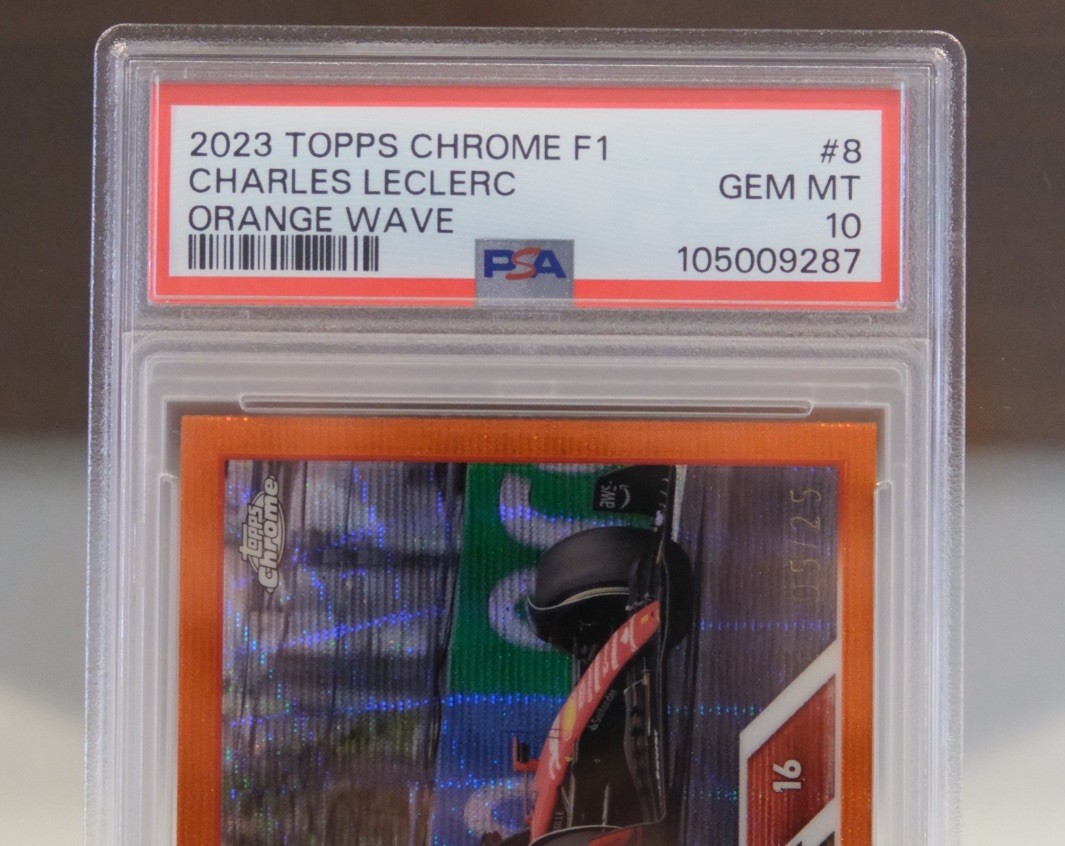 2023 Topps Chrome F1 Charles Leclerc #8 Orange Wave /25 PSA 10 Ferrari view 3