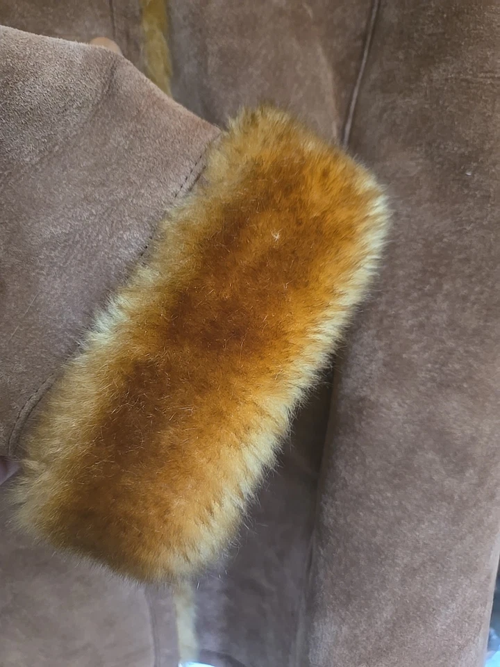 VTG Women's Brown Suede Leather Jacket Faux Fur, Sz XL  - Image 2 of 4
