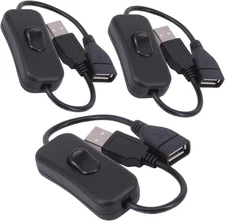 3 Pack USB Cable with On/Off Switch USB Male to Female Extension Cord Black