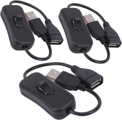 3 Pack USB Cable with On/Off Switch USB Male to Female Extension Cord Black