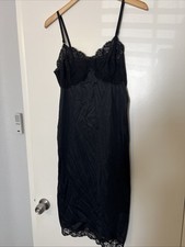 Vtg Black Lace Bust Full Nylon Dress Slip 36 Wondermaid USA