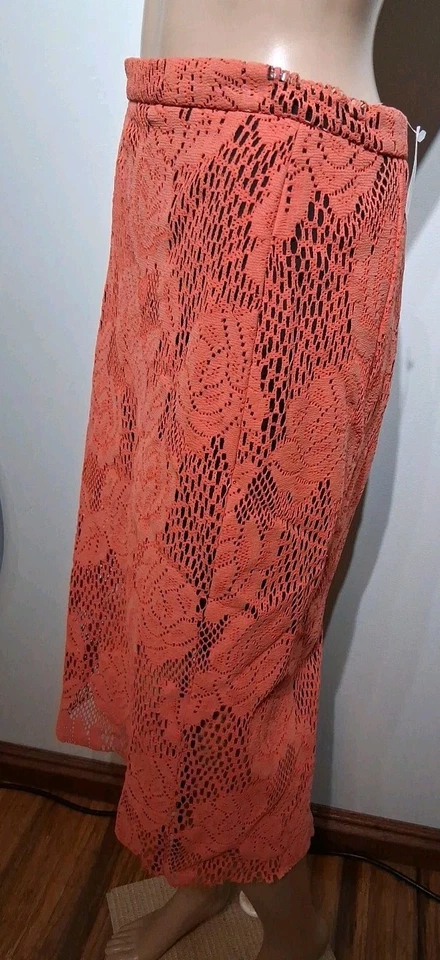 Falda lápiz MSGM naranja imitación cuero corte láser longitud midi talla IT 42 US M NUEVA CON ETIQUETAS Foto 2 de 4