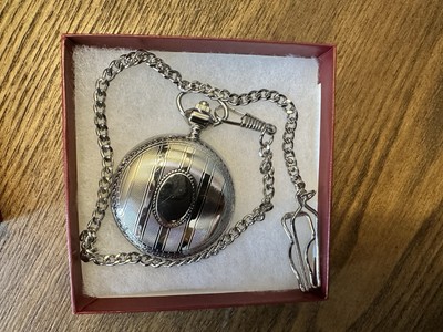 Swank Silver Pocket Watch Quartz Analog w/ Chain & Gift Box   Japan Movt