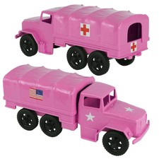 TimMee Processed Plastic Deuce  Half Tim Mee Army Men PINK 2.5 Ton Cargo Trucks