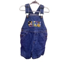 Vintage Disney Store Toddler Denim Overalls Mickey Donald Pluto Blue 2T 18-24M