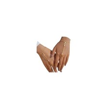 2Pcs Gold Hand Chain Bracelets for Women, 14K Gold Plated CZ Link Chain Set