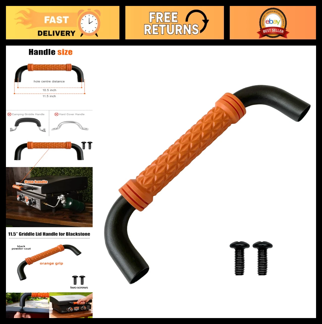 11.5" Griddle Lid Handle Replacement - Durable, Easy Install for Propane Griddle