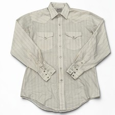VTG H Bar C Ranchwear 15-35 Pearl Snap Gold Lame Western Cowboy Long Tail Shirt