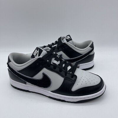 Nike Dunk Low Chenille Swoosh Men's Size 9 Sneakers DQ7683-001 Black Gray White