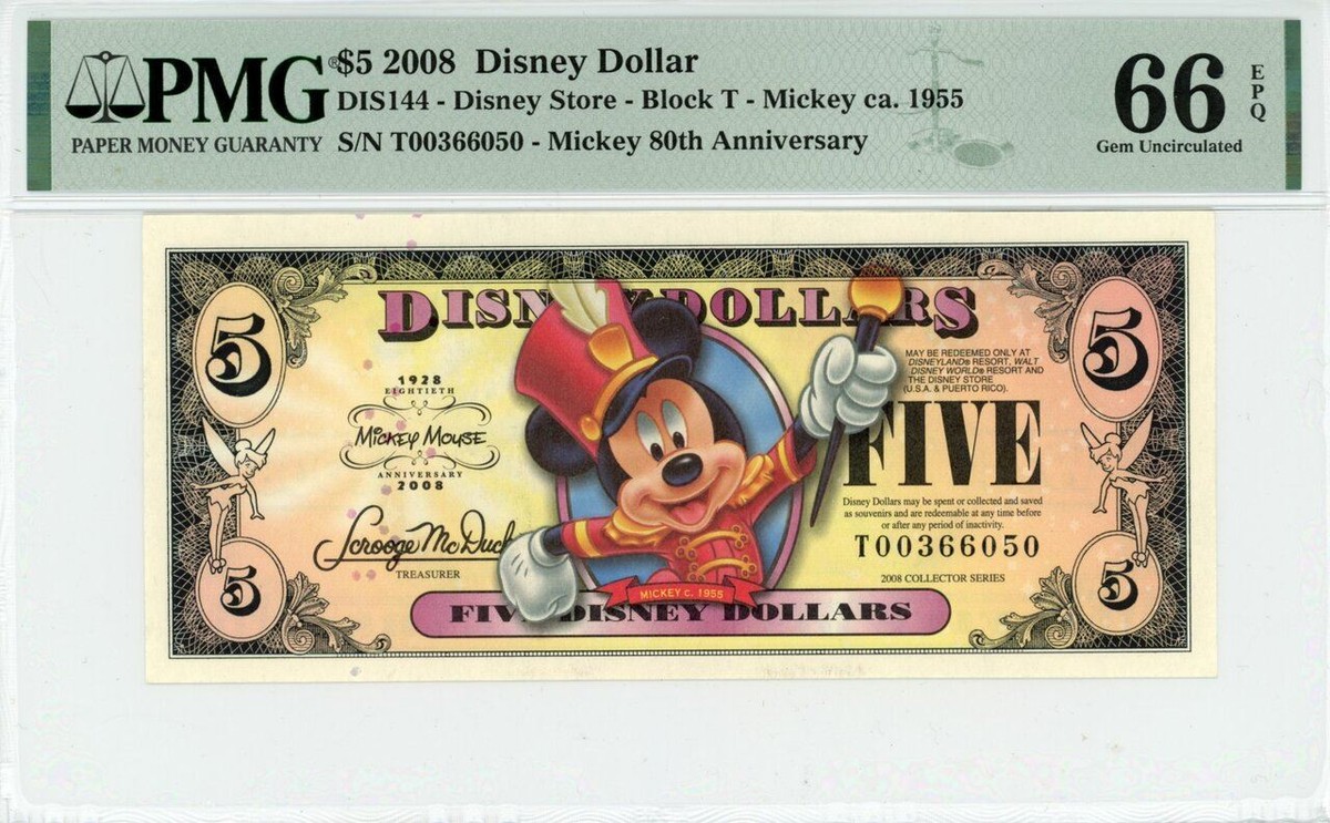 Disney - lalalaページ 2008 $5 Disney Dollar Mickey ca. 1955 80th Anniv. PMG 66 EPQ