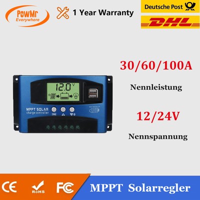30A-100A Solar Laderegler PWM 12V 24V Solar PV Controller Panel USB Digital LCD