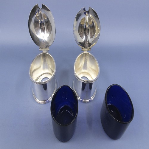 William Hutton & Sons 19c Pair Georgian Style Mustard Pots Cobalt Glass Liners - Picture 4 of 12