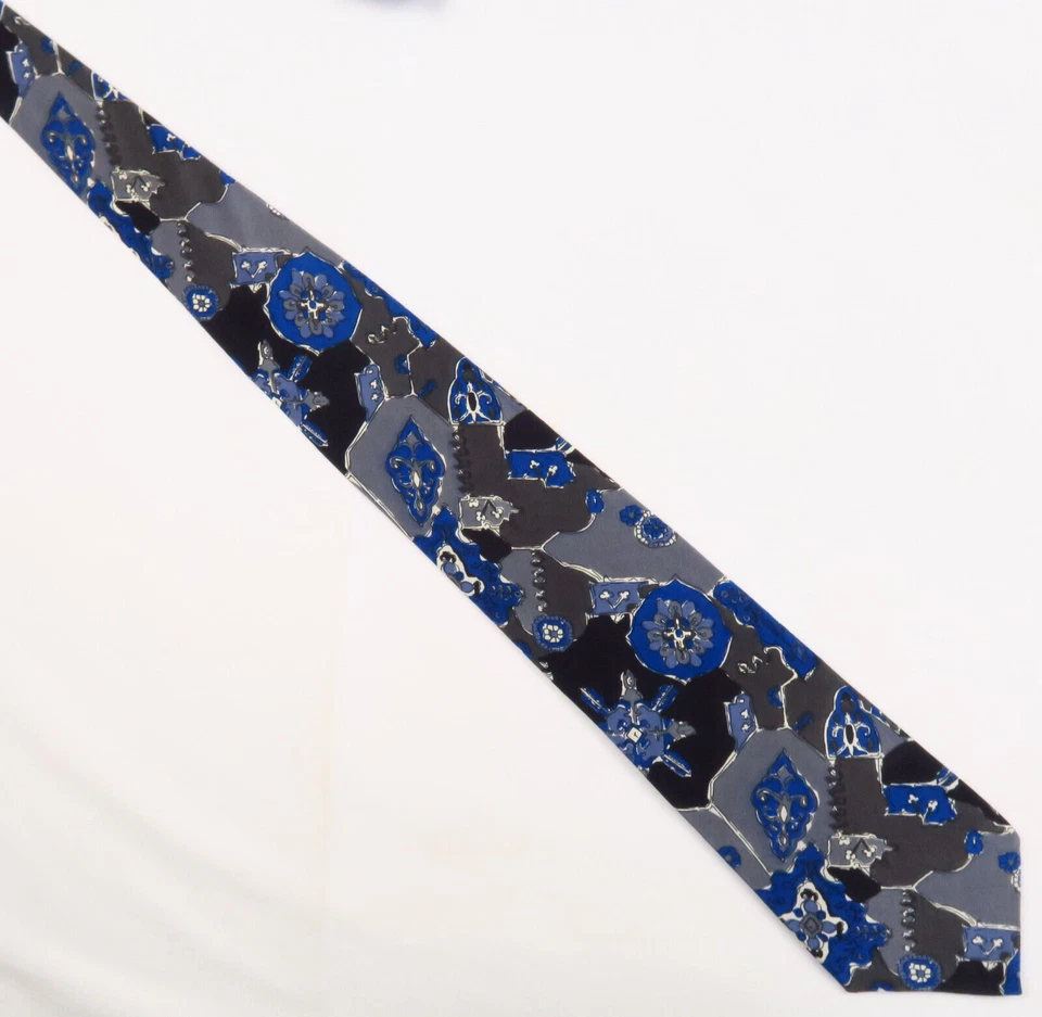 Corbata Geoffrey Beene Para Hombre Azul Negro Gris Abstracto Estampado Floral EE. UU. 57x3,75 Foto 2 de 4
