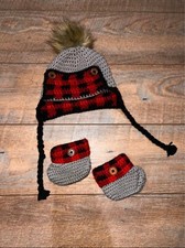 Crochet Plaid Baby Hat and Bootie Set 6-12months